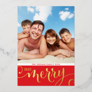 Carte De Vœux En Aluminium FAMILLE PHOTO NOËL moderne calligraphie joyeuse