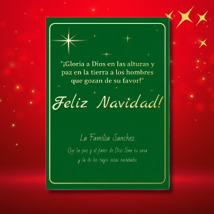 Carte De Vœux En Aluminium Feliz Navidad Golden & Green Luke 2:14 Verse