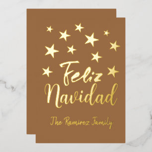 Carte De Vœux En Aluminium Feliz Navidad Modern Gold Famille de Noël