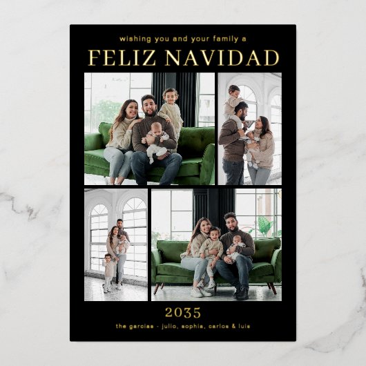 Carte De Vœux En Aluminium Feliz Navidad Multi Photo Gold (Recto)