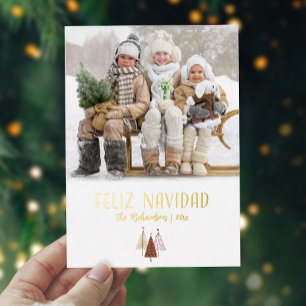 Carte De Vœux En Aluminium Feliz Navidad Photo Élégant Script d'or de Noël