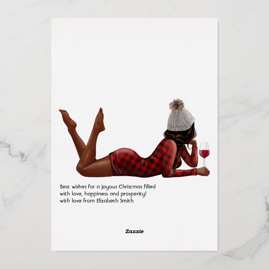 Carte De Vœux En Aluminium Femme Chic Plaid Rouge de Noël (Verso)