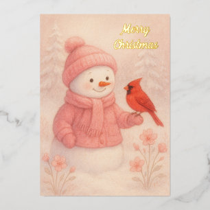Carte De Vœux En Aluminium Femme de neige avec Noël d'oiseau rouge