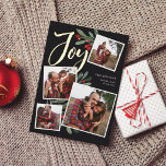 Carte De Vœux En Aluminium Ferme Holly | Christmas Photo Collage<br><div class="desc">Notre magnifique carte photo de vacances rustique chic dispose de quatre de vos photos de famille de carrés préférées dans une mise en page collage. "Joy" apparaît en haut dans la fabuleuse feuille d'or à la main typographie de script de brosse sur un arrière - plan noir au charbon de...</div>