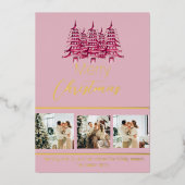 Carte De Vœux En Aluminium Festif Dusty rose rouge de Noël Pagode Arbre (Recto)