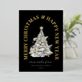 Carte De Vœux En Aluminium Festif Snowy Christmas Tree Modern Black (Debout devant)