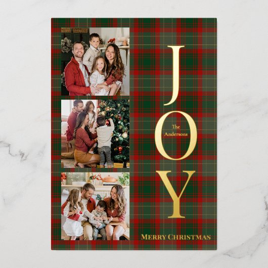 Carte De Vœux En Aluminium Festive Buffalo Plaid 3 Photos collage Noël (Recto)