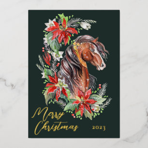 Carte De Vœux En Aluminium Festive Cheval d'aquarelle Noël équestre