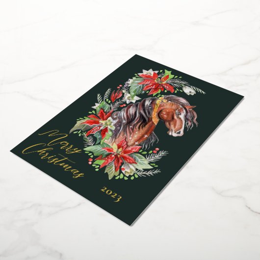Carte De Vœux En Aluminium Festive Cheval d'aquarelle Noël équestre (Rotation)