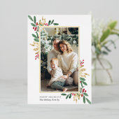 Carte De Vœux En Aluminium Festive Holly et Berries photo verticale (Debout devant)