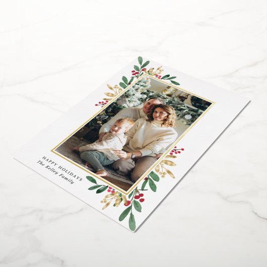 Carte De Vœux En Aluminium Festive Holly et Berries photo verticale (Rotation)