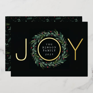 Carte De Vœux En Aluminium Festive JOY Noël Wreath Feuilles Berries