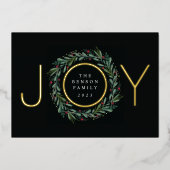 Carte De Vœux En Aluminium Festive JOY Noël Wreath Feuilles Berries (Recto)