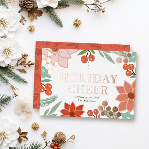 Carte De Vœux En Aluminium Festive Poinsettia Berry Crème Noël