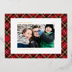 Carte De Vœux En Aluminium Festive Red Plaid Motif Photo Joyeuses Fêtes