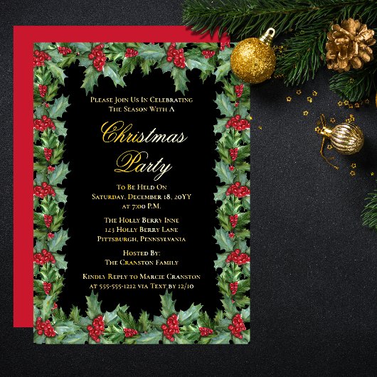 Carte De Vœux En Aluminium Fête de Noël Elegant Holly et Berries