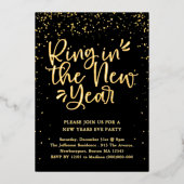 Carte De Vœux En Aluminium Fêter la Nouvelle Année en Noir & Or (Recto)