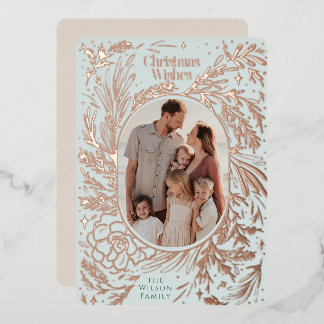 Carte De Vœux En Aluminium Feuillage de Noël Bleu Clair