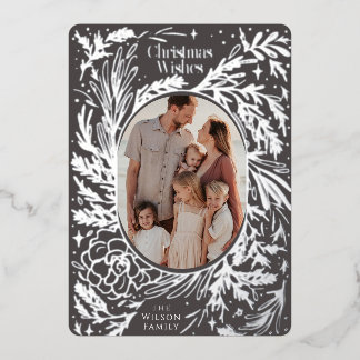 Carte De Vœux En Aluminium Feuillage de Noël Gris Foncé