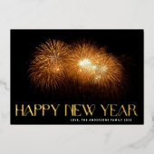 Carte De Vœux En Aluminium Feux d'artifice personnalisés OR HEUREUX NOUVEL AN (Devant)