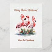 Carte De Vœux En Aluminium Flamant drôle Joyeux Flockin' Noël (Recto)