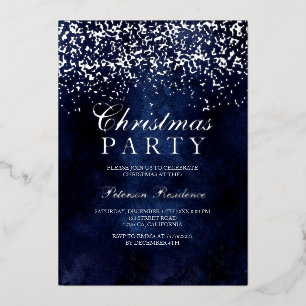 Carte De Vœux En Aluminium Flammes de neige confetti en argent bleu marine No