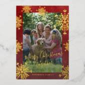 Carte De Vœux En Aluminium Flèches blanches 2 photos famille Noël rouge (Recto)