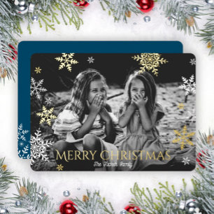 Carte De Vœux En Aluminium Flèches de neige tombant pleine photo Blue Christm