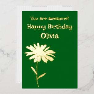 Carte De Vœux En Aluminium Fleur de naissance d'avril Daisy Flora Gold Emeral