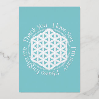 Carte De Vœux En Aluminium Fleur de vie Ho'oponopono Bleu & Blanc