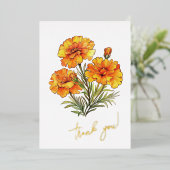 Carte De Vœux En Aluminium Fleur Marigold "Merci !" Modifiable (Debout devant)