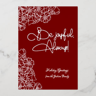 Carte De Vœux En Aluminium Fleur rouge profond et argent Joyeux Photo Noël