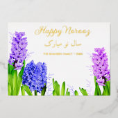 Carte De Vœux En Aluminium Fleurs de Jacinthe Bleu Violet Rose Norooz Joyeux (Recto)