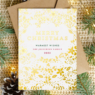Carte De Vœux En Aluminium Fleurs de Noël dorées Merry Christmas