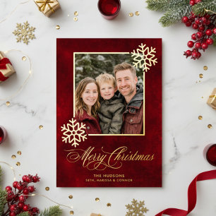 Carte De Vœux En Aluminium Flocon Rouge Velvet Photo Joyeux Noël