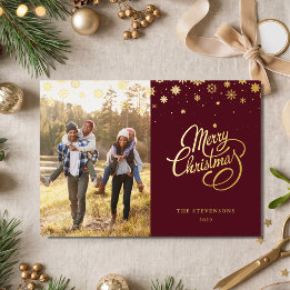 Carte De Vœux En Aluminium Flocons de neige élégants en feuille d'or Famille