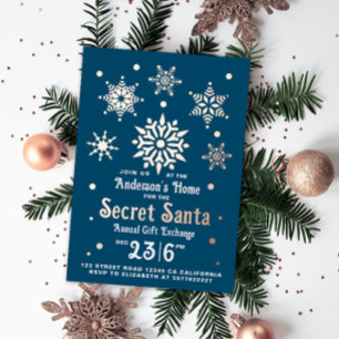 Carte De Vœux En Aluminium Flocons de neige stylés bleus pour Secret Santa