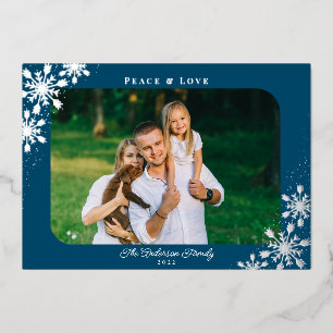 Carte De Vœux En Aluminium Flocons de Noël Coins Arrondis Photo Argent