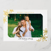 Carte De Vœux En Aluminium Flocons de Noël Photo Horizontale Or (Recto)