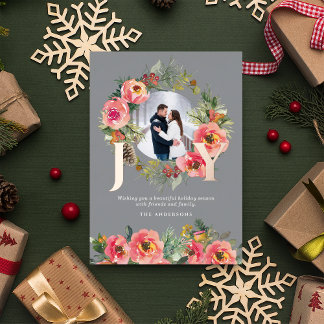 Carte De Vœux En Aluminium Floral Wreath Gold Joie Botanique Noël Photo