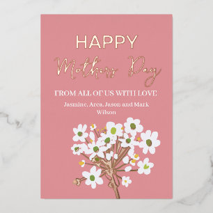 Carte De Vœux En Aluminium Florets de printemps blanc Bonne fête des mères or