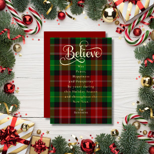 Carte De Vœux En Aluminium Foi Croire Rouge Vert Noël Écossais Tartan