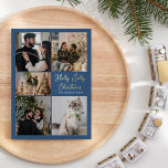 Carte De Vœux En Aluminium FOIL Blue Holly Jolly Christmas Cinq photos<br><div class="desc">Cette FOIL Blue Holly Jolly Christmas Five Photo Foil est un design de carte de vacances simple, brillant, et joyeux, en toile de fond bleu et rouge avec des bordures blanches propres et une typographie classique, agrémenté d'un script de style sucre de canne fantaisiste pour les titres et les en-têtes....</div>