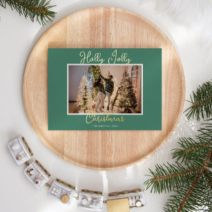 Carte De Vœux En Aluminium FOIL Green Holly Jolly Photo et lettre de Noël