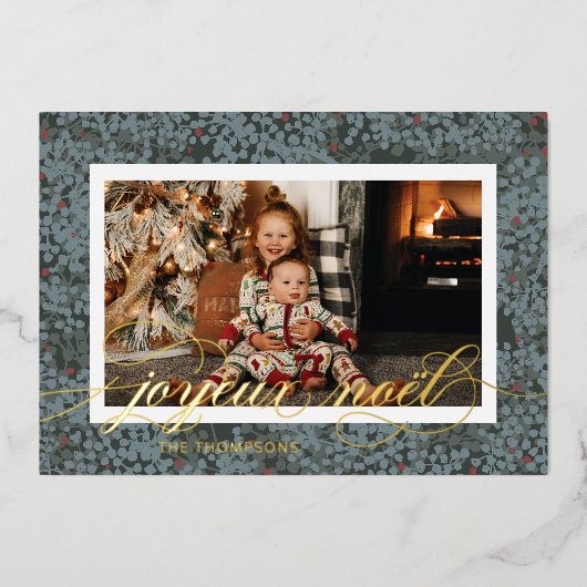 Carte De Vœux En Aluminium Foil Joyeux Noel Berries (Recto)