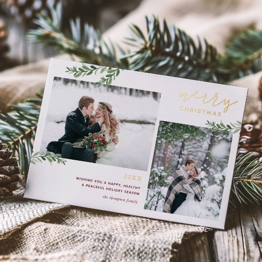 Carte De Vœux En Aluminium Foil Joyeux Noël | Branches vertes 2 Photo