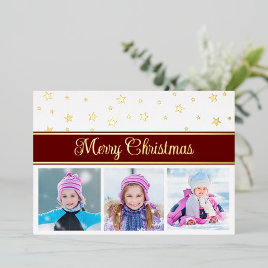 Carte De Vœux En Aluminium Foil Joyeux Noël Photos et étoiles (Debout devant)