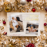 Carte De Vœux En Aluminium Foil Snapshot Christmas Two Photo Holiday Card<br><div class="desc">Add some shine to your Christmas cards with real gold, silver, or rose gold foil! This classic and timeless metallic style is sure to add another level to your cards. Personalize with your favorite photos, a Christmas greeting, and your family name! The front of this card has a background of...</div>