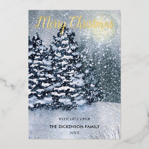 Carte De Vœux En Aluminium Forêt d'hiverPins couverts de neige