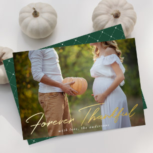 Carte De Vœux En Aluminium Forever Thanksgiving Script Vert Photo Thanksgivin